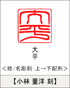 角型印鑑:姓/名いずれか 上→下彫刻／小林 董洋刻