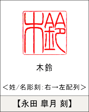 角型印鑑:姓/名いずれか 右→左彫刻／永田 皐月刻